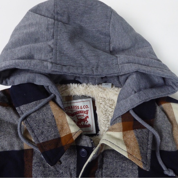 Levi’s Hooded Plaid Twill Jacket w Faux Fur Sherpa Lining Coat NWT - Picture 3 of 10